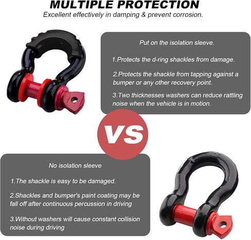 D Ring Shackle Isolators Washers Kit, Rubber Shackle Isolators with Washers Fits Standard 3/4" Shackles, Soft Shackle Isolators Protect Shackle & Bumper Reduce Rattling (Black) in Kuwait