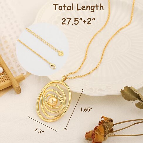18k Gold Plated Ball Pendant Long Chain Necklace Dainty Personalized Handmade Layered Charm Spherical Sweater Necklace Glossy Minimalist Geometry Pendant 1.8mm Thin Cable Chain Necklace for Women 27" in Saudi Arabia