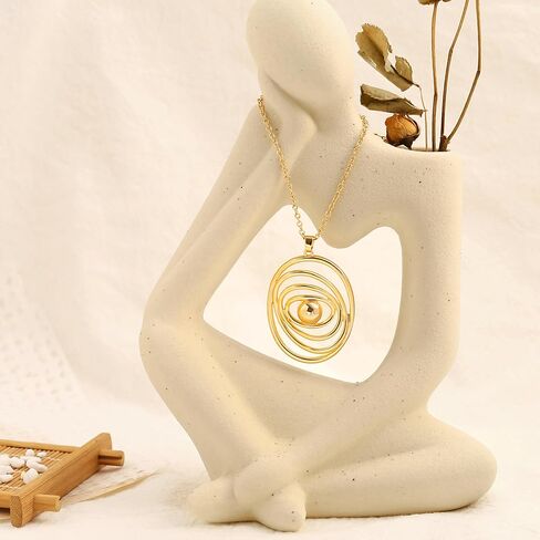 18k Gold Plated Ball Pendant Long Chain Necklace Dainty Personalized Handmade Layered Charm Spherical Sweater Necklace Glossy Minimalist Geometry Pendant 1.8mm Thin Cable Chain Necklace for Women 27" in Saudi Arabia