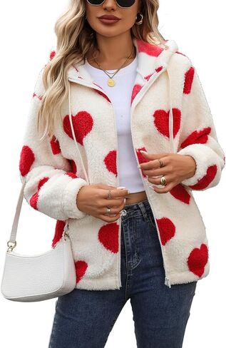 Womens Fleece Jacket Fall Winter Full Zip Sherpa Coat with Hood S-5XL in Saudi Arabia