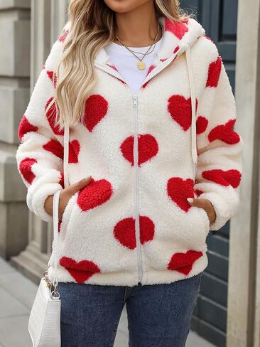 Womens Fleece Jacket Fall Winter Full Zip Sherpa Coat with Hood S-5XL in Saudi Arabia