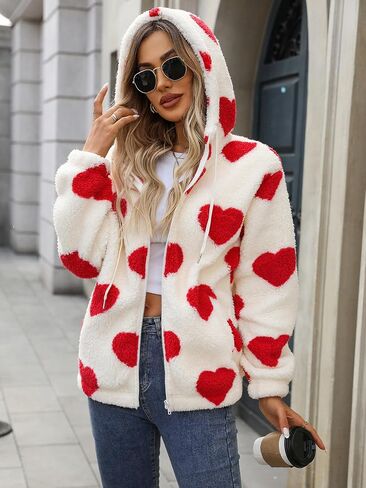 Womens Fleece Jacket Fall Winter Full Zip Sherpa Coat with Hood S-5XL in Saudi Arabia