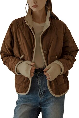Faleave Women's Quilted Jacket Button Down Puffer Jacket Lightweight Coats Padded Outwear with Pockets in Kuwait
