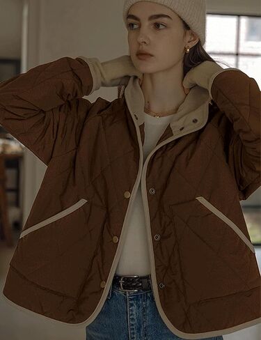 Faleave Women's Quilted Jacket Button Down Puffer Jacket Lightweight Coats Padded Outwear with Pockets in Kuwait