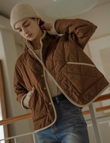 Faleave Women's Quilted Jacket Button Down Puffer Jacket Lightweight Coats Padded Outwear with Pockets in Kuwait