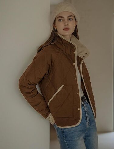 Faleave Women's Quilted Jacket Button Down Puffer Jacket Lightweight Coats Padded Outwear with Pockets in Kuwait
