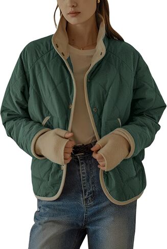 Faleave Women's Quilted Jacket Button Down Puffer Jacket Lightweight Coats Padded Outwear with Pockets in Kuwait