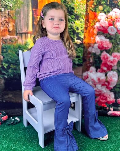 HINTINA Toddler Little Girl Fall Winter Clothes Knitted Sweatsuit Denims Bell Bottom Flared Pants Set in Kuwait