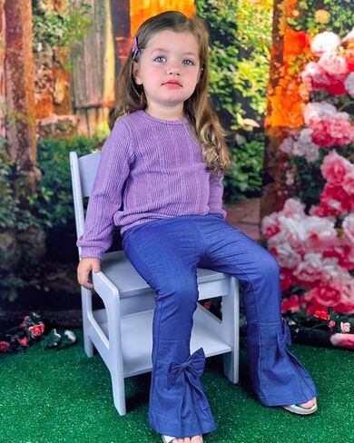 HINTINA Toddler Little Girl Fall Winter Clothes Knitted Sweatsuit Denims Bell Bottom Flared Pants Set in Kuwait