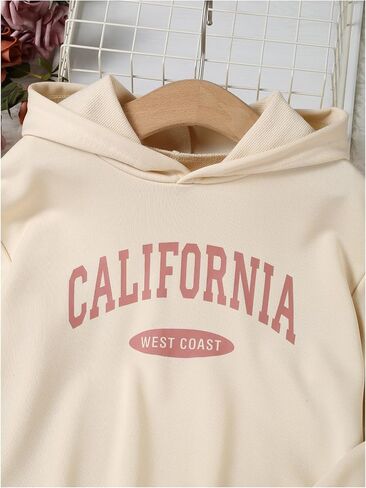 Girl's 2 Piece Outfits Letter Graphic Long Sleeve Sweatshirt Hoodie and Sweatpants Sweatsuits Sets in Saudi Arabia