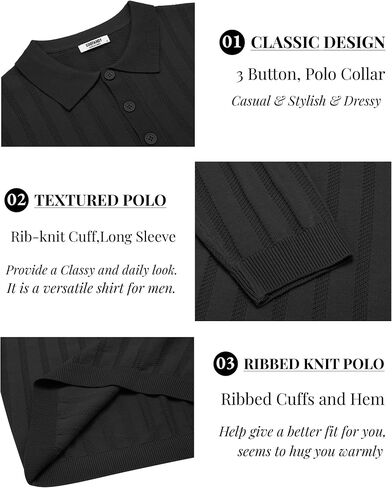 COOFANDY Men Knit Long Sleeve Polo Shirts Casual Dress Collared Sweater Pullover Button Down Golf Polo Shirts in Saudi Arabia
