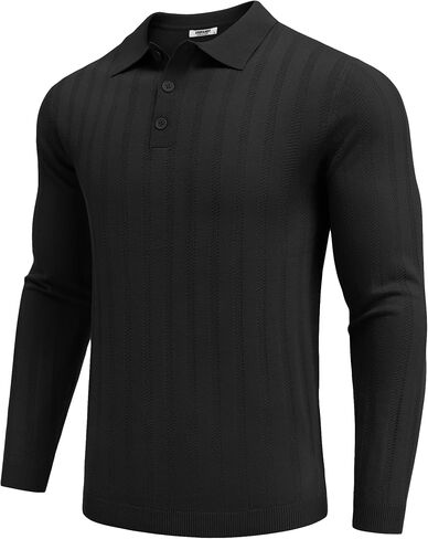 COOFANDY Men Knit Long Sleeve Polo Shirts Casual Dress Collared Sweater Pullover Button Down Golf Polo Shirts in Saudi Arabia