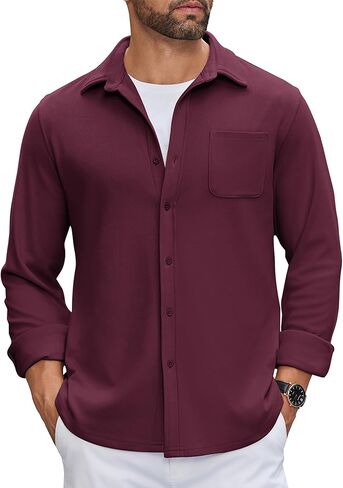 COOFANDY Mens Flannel Shirts Long Sleeve Thermal Button Down Shirt Shacket Lightweight Jacket in Saudi Arabia