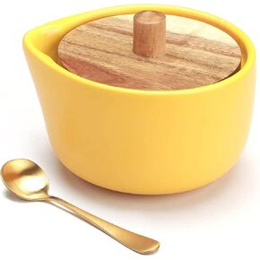 everous Salt Box base green color Salt Cellar Elegant Design salt Boxes Big Capacity Wood lid green Ceramic Base with spoon salt pot