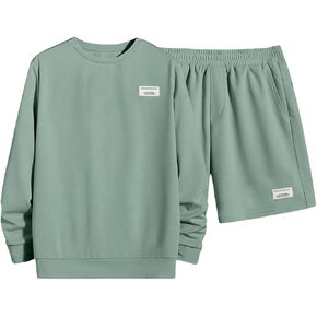 Men's 2 Piece Outfits Letter Long Sleeve Pullover Sweatshirts and Elastic Waist Shorts Set Sweatsuit