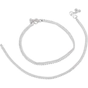 Efulgenz Silver Anklet Indian Silver Ankle Bracelets for Women Silver Payal for Women Metal Beads Bollywood Wedding Payal Anklet Pair Set in Kuwait
