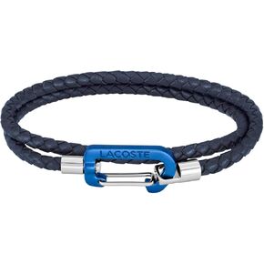Lacoste Matt Men's Double Wrap Braided Leather Cord Jewelry Bracelet, Carabiner Closure, For a Sophisticated Look