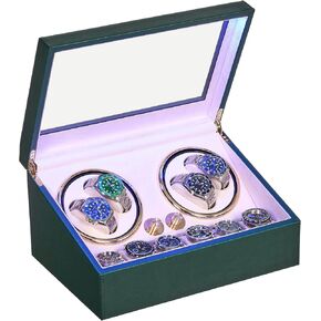 ANWBROAD Watch Winder for Automatic Watches 4 Watch Rotator and 6 Extra Storages with Super Quiet Motor and LED Backlight Watch Turner Carbon Fiber Watch Shaker 5 Rotating Modes Gift UJWW002