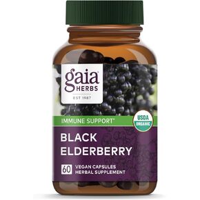 Gaia Herbs Black Elderberry - Daily Immune Support Supplement to Help Maintain Well-Being - with Black Elderberries and Acerola Fruit for Antioxidant Support - 60 Vegan Capsules (30-Day Supply)