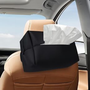 Aosbos Large Car Tissue Holder, Car Napkin Holder Cover Fit 120 Standard Size Tissue Box, PU Leather with Adjustable Elastic Band - Easy Installation on Backseat and Armrest - Black