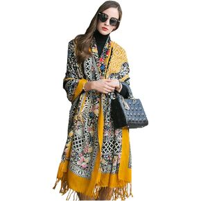 DANA XU 100% Merino Wool Extra Large Pashmina Blanket Travel Scarf Cashmere Wrap for Women Fall Winter Oversize Shawl Floral