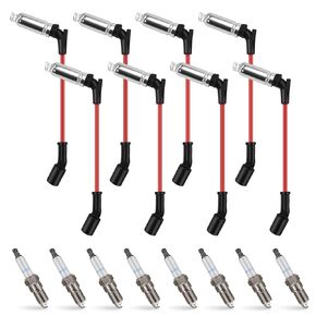 Iridium Spark Plug 41-110 & Spark Plug Wires M8-48322 Compatible with Chevy Silverdo/Subrban 1500 2500 GMC Sierra 1500 2500 3500HD Yukon XL Cadillac Escalade 5.3 6.0L 6.2L V8 LS Truck (Set of 8)