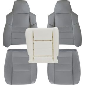 NLQR Driver and Passenger Side Bottom & Top Back Replacement Seat Covers Gray Microfiber Leather Compatible with Ford F250 F350 F450 F550 Lariat 2002 2003 2004 2005 2006 2007