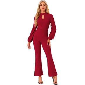 Allegra K Dressy Jumpsuits for Women's Long Sleeve High Waist Elegant Party Bell Bottom Pants Jumpsuit