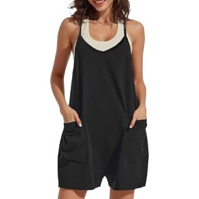 Buauty Women's Casual Rompers Summer Sleeveless Jumpsuits Loose Spaghetti Strap Shorts Overalls Trendy Outfits With Pockets
