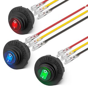 Anina Round Rocker Switch 12V 20A with LED Light Rocker Toggle On/Off SPST Switch 3-Pin for for Marine Boat Yacht Truck RV ATV Car Bus