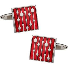 Men's Unique Red Enamel Square Silver Cufflinks with Travel Presentation Gift Box Groom Groomsmen Wedding