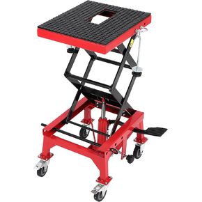 Hydraulic Motorcycle Lift Jack Table, 350 Lbs Scissor Lift Stand Foot Operated ATV Dirt Bike Scissor Stand with 4 Wheels, Lifting Range 13.78-34.25 inches