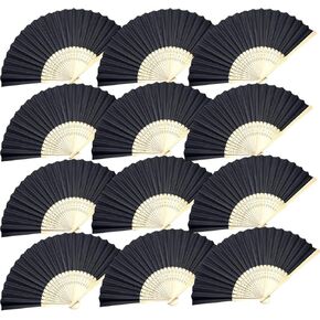 LYART 12PCS Delicate Cherry Blossom Design Silk Folding Hand Fan Wedding Favors Gifts,Fan Girls, Ladies, Church Wedding Gift, Party Favors, DIY Decoration Music Festival, Party, Parade (2.Black)
