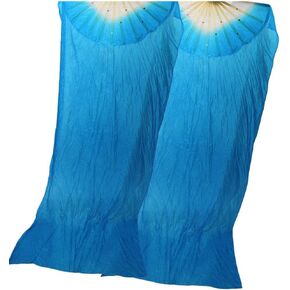1 Pair 1.8m Belly Dancing Artificial Silk Fans Chinese Handmade Bamboo Veils Long Fans Worship Praise Flag Streamer (Yellow)