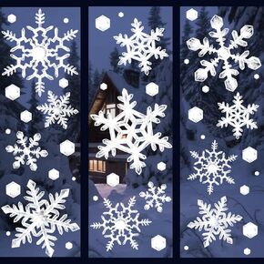 Ivenf Christmas Decorations Indoor, 8 Sheets Extra Large Snowflakes Window Clings for Glass Windows, Realistic White Crystal Snowflakes Christmas Decor for Home Office, Xmas Holiday Party Supplies
