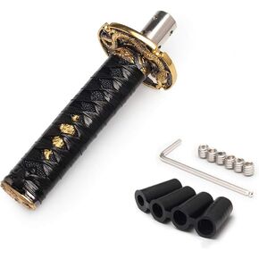 Racing Katana Samurai Sword Shift Knob Shifter Katana Cortex disc Universal Fit for Manual Cars with Adapters Black + Black（20cm）