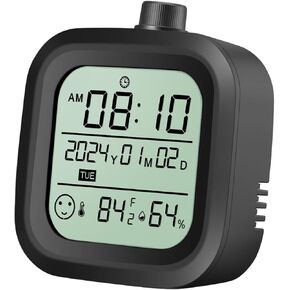 Digital Alarm Clock Battery Clock Travel Clock Calendar Alarm Clock Desk Clock Shower Room Clock Wall Clock Clock with Thermometer Hygrometer (Black)