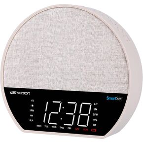 Emerson CKSS7071 Sunrise Smartset Alarm Clock Radio with 1.2" LED Display, White Noise, 6 Soothing Sounds, 8-Color Dimmable LED, Bluetooth Speaker, White