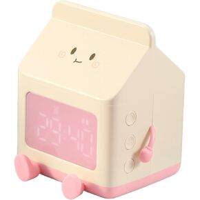 Cute Alarm Clock for Kids, Cute Digital Clock, Cute Milk Box Shape Clock Children Wake Up Clock,5 Minute Alarm, Rechargeable Alarm Clock for Bedroom Room Decor Birthday