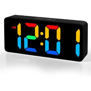 Small Digital Alarm Clock for Bederoom, Large Big Numbers Display with Brightness Dimmer,Dual Alarm, Snooze,12/24Hr,Adjustable Volume Loud Bedside Alarm Clock for Kids Teens Boys Girls (Black)