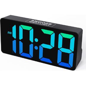 Mesqool Dynamic RGB Clock with Large Display Big Bold Numbers,Super Loud Alarm Clock for Bedroom,Heavy Sleepers,USB Charger,Snooze,Ambient Light,Dimmer,Small Bedside Desk Shelf Digital Clock for Teens