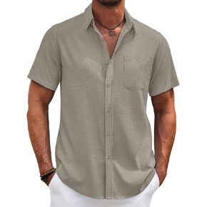 COOFANDY Mens Cotton Linen Shirts Casual Beach Shirts Short Sleeve Button Down Shirts Summer Vacation Shirts