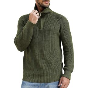 Men's Quarter-Zip Pullover Sweater Slim Fit Lightweight Sweaters Cable Knit Casual Polo Sweater Long Sleeve Sweaters