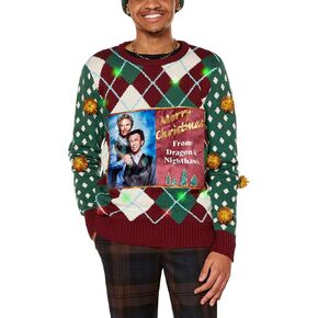 Spencer’s Step Brothers Light-Up Merry Christmas Dragon and Nighthawk Christmas Sweater | Light-Up Christmas Sweater