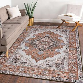 ISEAU Area Rug 6x9 - Rug for Living Room Bedroom Non-Slip Machine Washable Rug, Vintage Rug Low Pile Indoor Floor Distressed Carpet, Accent Rugs for Bedroom Living Room Kitchen Dining Room, Grey