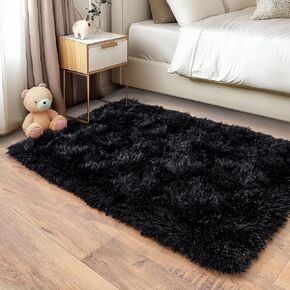 8x10 Rug for Living Room, Fuzzy Plush Large Area Rug, Fluffy Modern Shag Non Slip Soft Furry Carpet for Bedroom Kids Room Nursery Teens Dorm Home Decor, Black