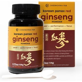 CHEONGHWA F&B Panax Ginseng Powder, 10% Ginsenoside (Total 20,000mg, 4 Month Supply), 4.23oz, +5 Year Grown Korean Red Panax Ginseng, Focus & Immune Support, Ultra-fine Powder, Non-GMO