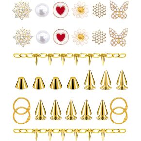 Goth Spikes Shoe Charms for Croc for Women Adults Gold Bling Shoe Decoration Accessories for Teens Girls Gothic Punk Shoe Charms Chains for Bubble Slides