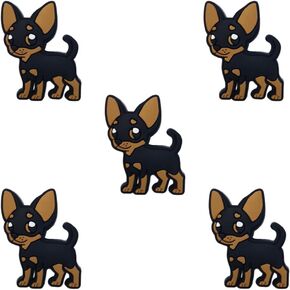 Black Chihuahua Dog Shoe Charms - Cute Animal Decoration Charms Gift for Boys Kids Teens and Adults - Set of 5