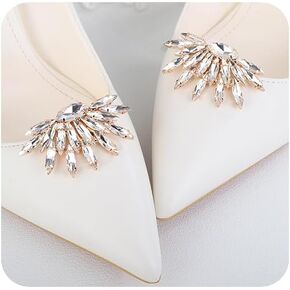 JWICOS 1 Pair Rhinestone Shoe Clips Gold Crystal Bridal Shoe Buckles Shoe Decoration Shoe Charms Accessories for Wedding Party Women (Style 4)